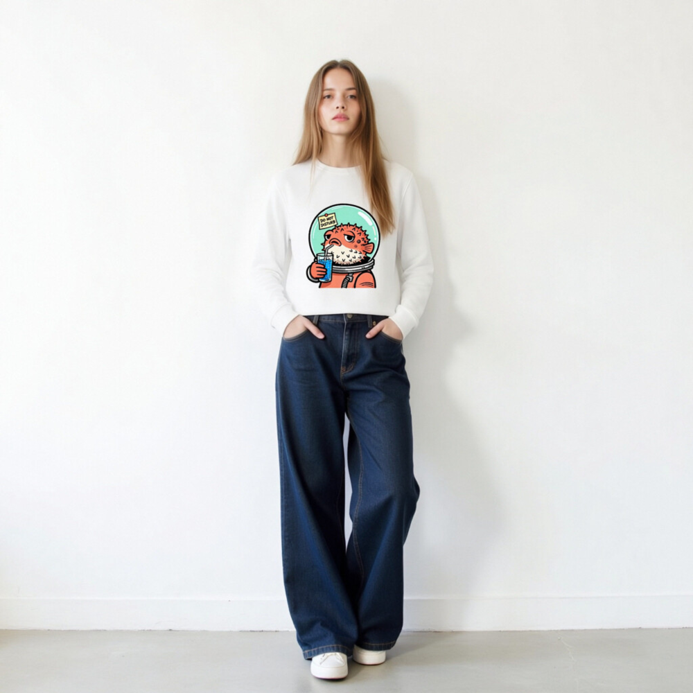 Unisex Organic Sweatshirt | Pufferfish Astronaut Drinking Blue Juice - Image 10