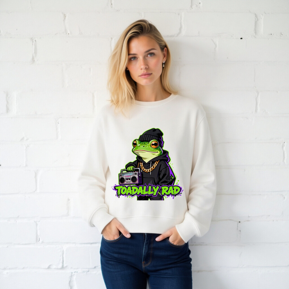 Unisex Organic Sweatshirt | Toadally Rad Frog with Boombox & Gold Chain - Image 2