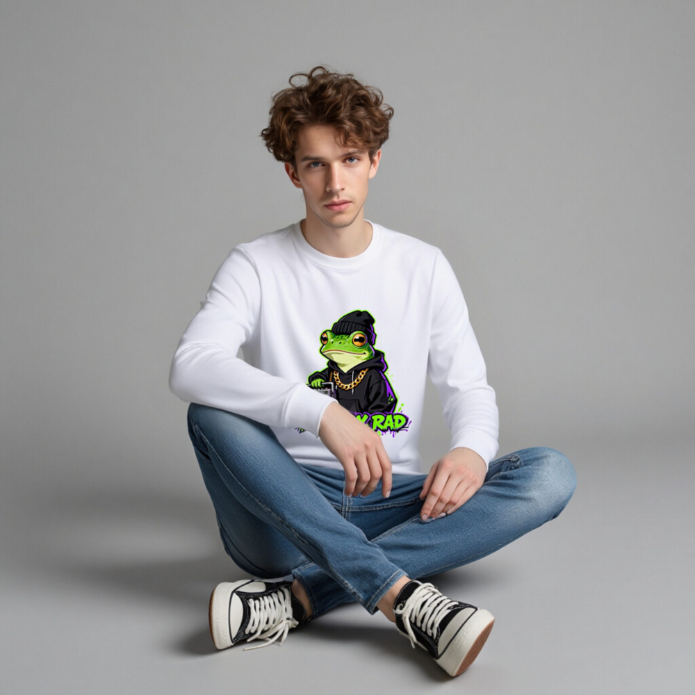 Unisex Organic Sweatshirt | Toadally Rad Frog with Boombox & Gold Chain - Image 3