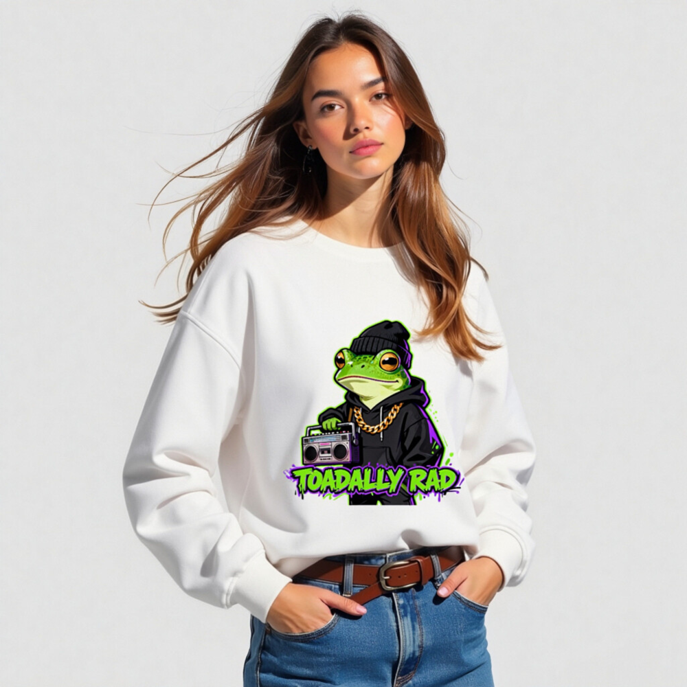 Unisex Organic Sweatshirt | Toadally Rad Frog with Boombox & Gold Chain - Image 4