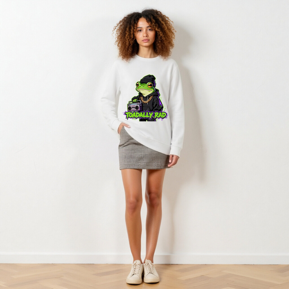 Unisex Organic Sweatshirt | Toadally Rad Frog with Boombox & Gold Chain - Image 5