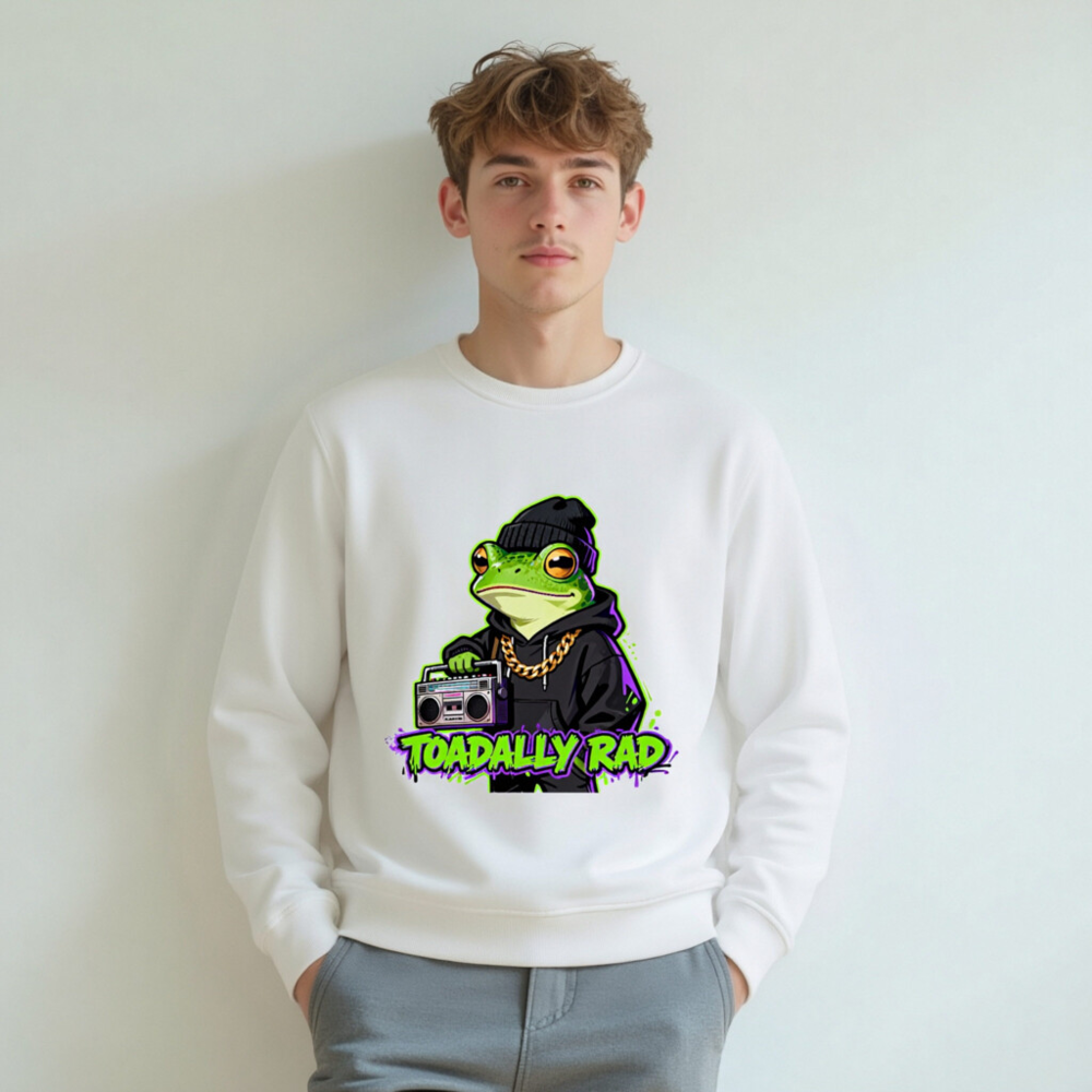 Unisex Organic Sweatshirt | Toadally Rad Frog with Boombox & Gold Chain - Image 6