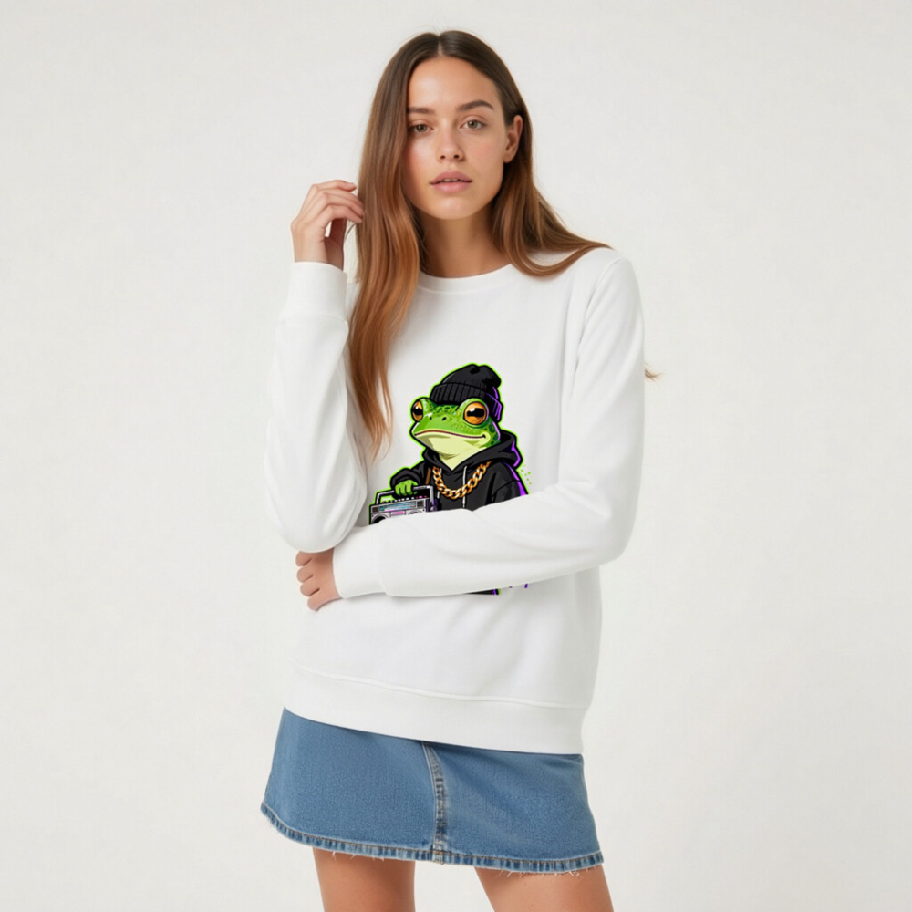 Unisex Organic Sweatshirt | Toadally Rad Frog with Boombox & Gold Chain - Image 7
