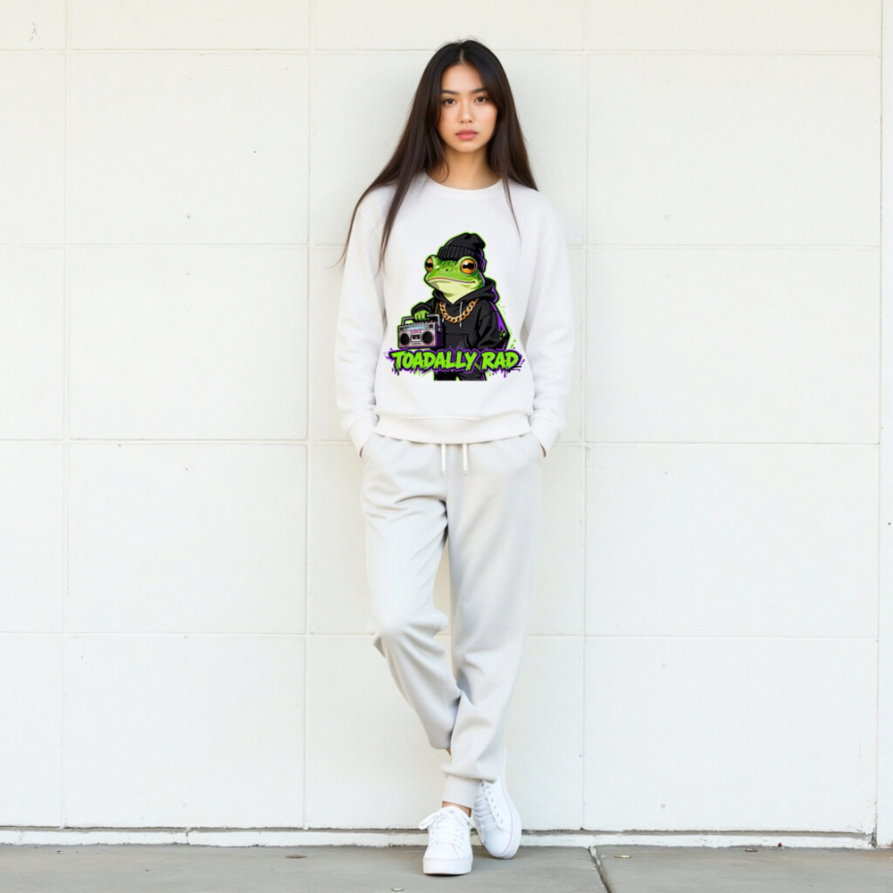 Unisex Organic Sweatshirt | Toadally Rad Frog with Boombox & Gold Chain - Image 8