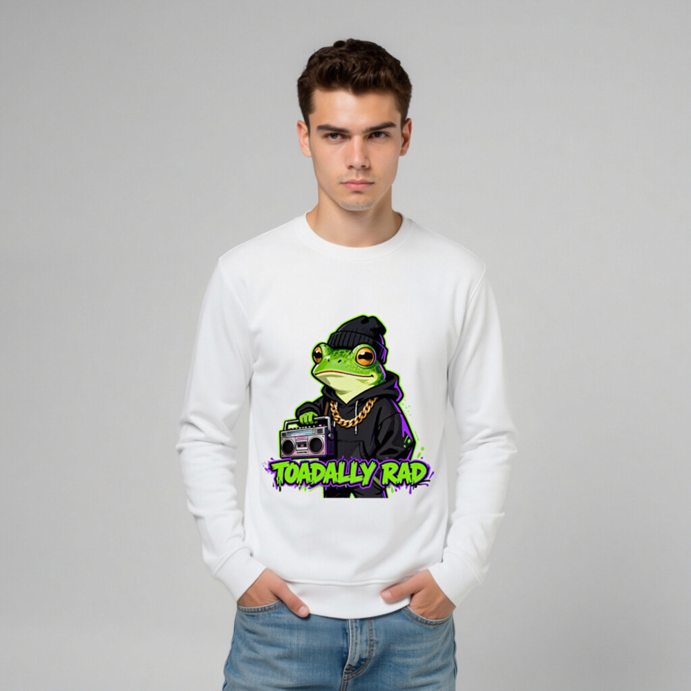 Unisex Organic Sweatshirt | Toadally Rad Frog with Boombox & Gold Chain - Image 9