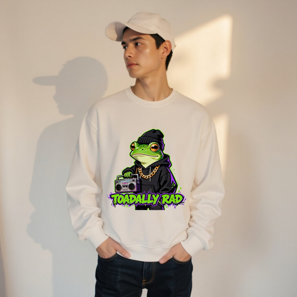 Unisex Organic Sweatshirt | Toadally Rad Frog with Boombox & Gold Chain - Image 11