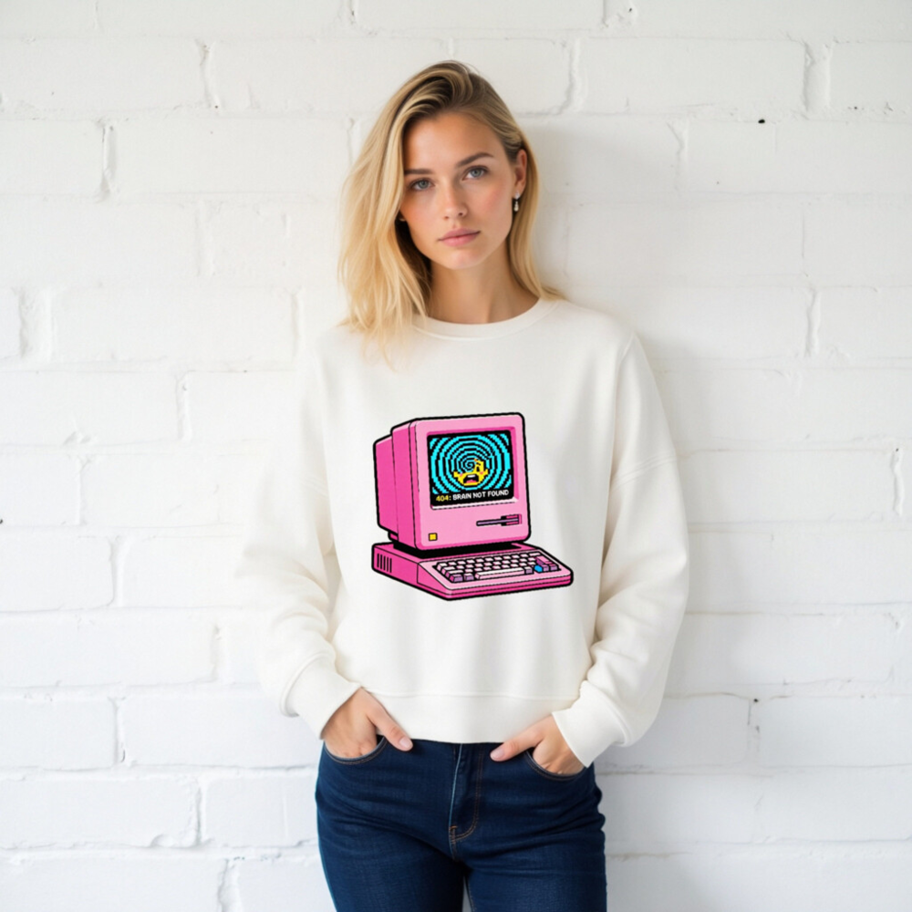 Pink Retro Computer Sweatshirt | Unisex Organic Cotton Crewneck - Image 2
