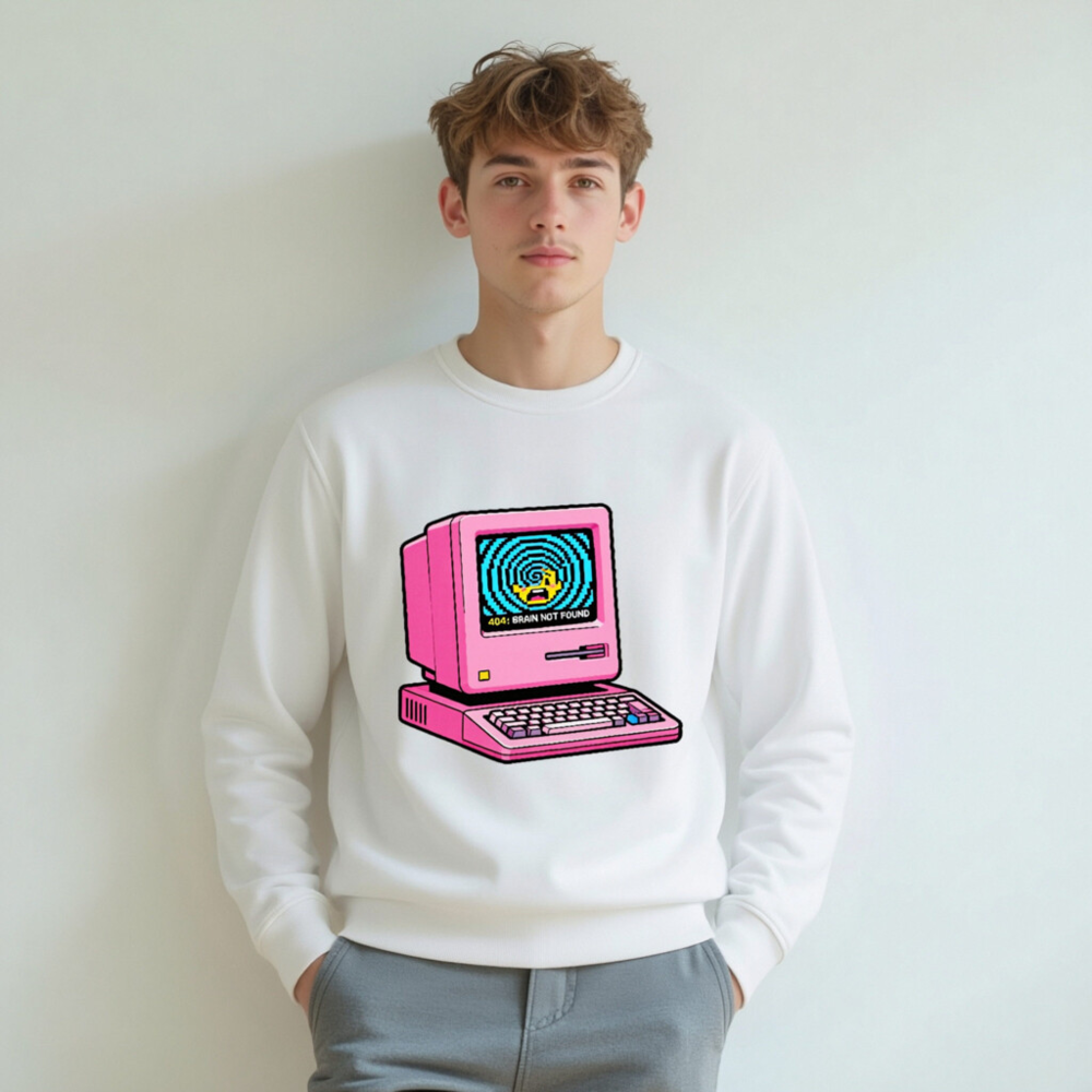 Pink Retro Computer Sweatshirt | Unisex Organic Cotton Crewneck - Image 6