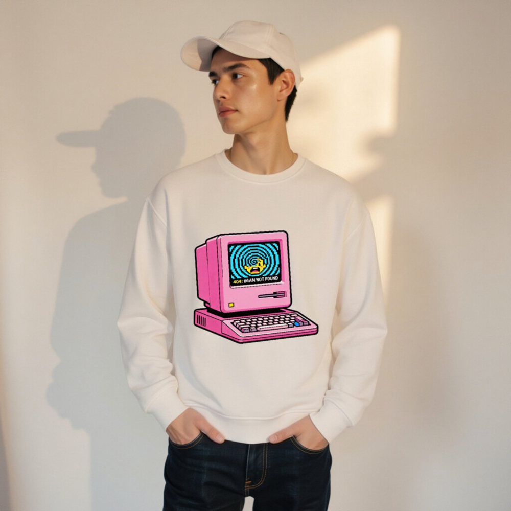 Pink Retro Computer Sweatshirt | Unisex Organic Cotton Crewneck - Image 11