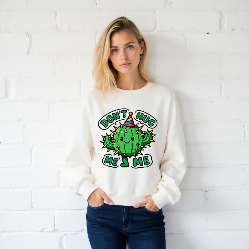 Unisex Organic Sweatshirt | Cactus 'Don't Hug Me' Fun Party Design - Image 2