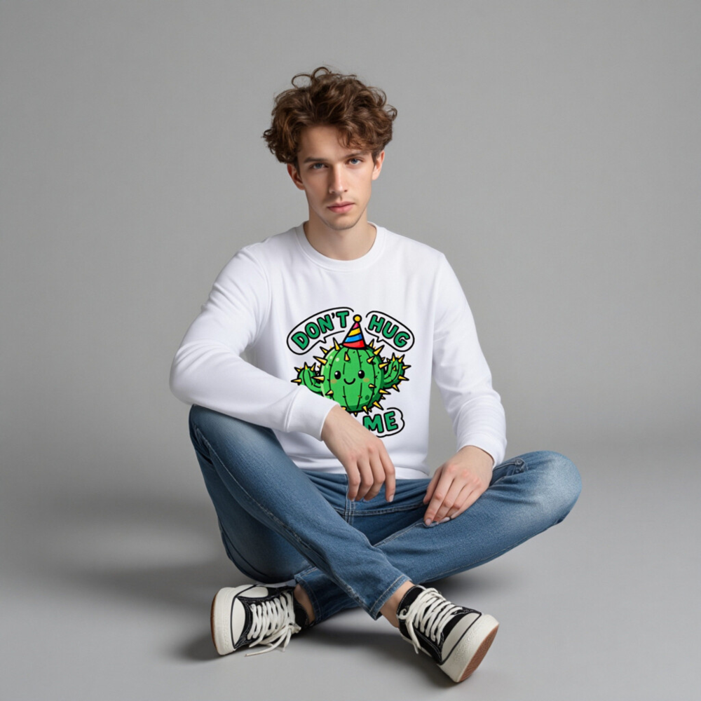 Unisex Organic Sweatshirt | Cactus 'Don't Hug Me' Fun Party Design - Image 3