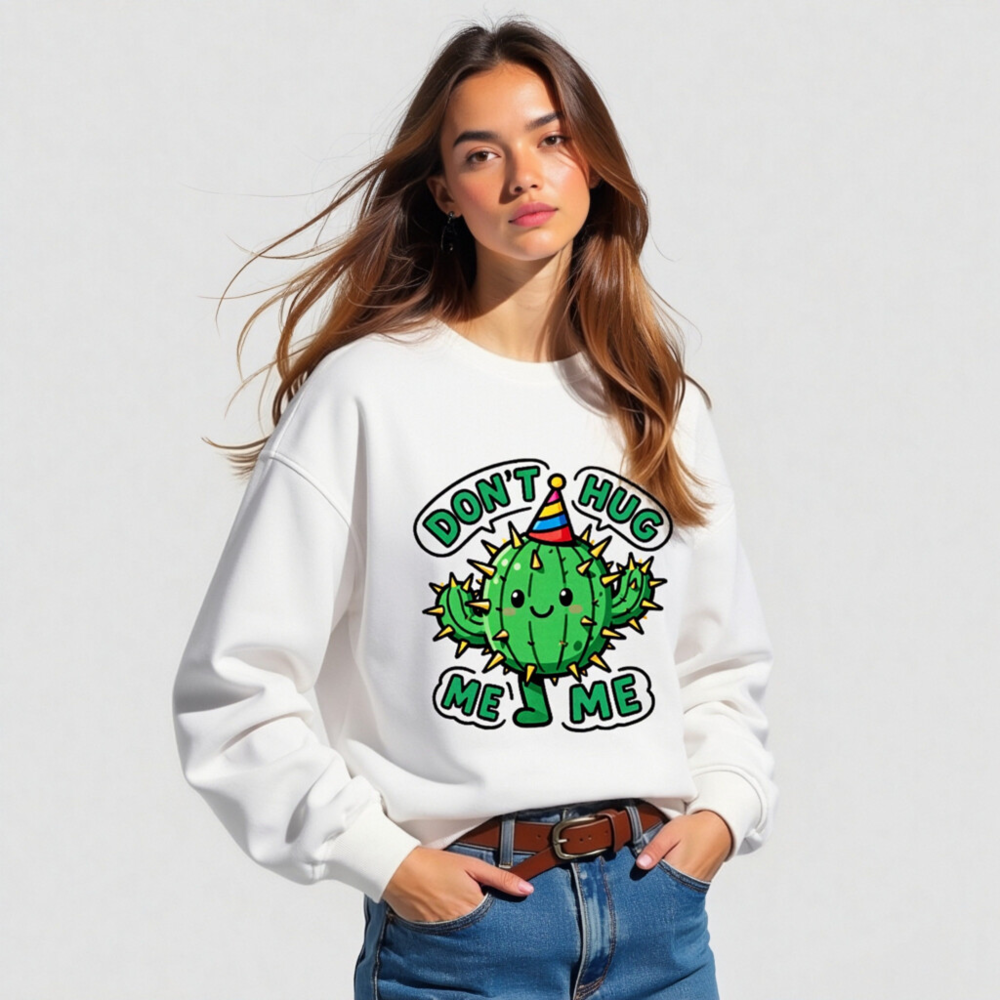 Unisex Organic Sweatshirt | Cactus 'Don't Hug Me' Fun Party Design - Image 4