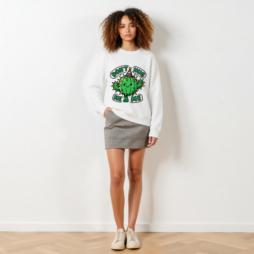 Unisex Organic Sweatshirt | Cactus 'Don't Hug Me' Fun Party Design - Image 5