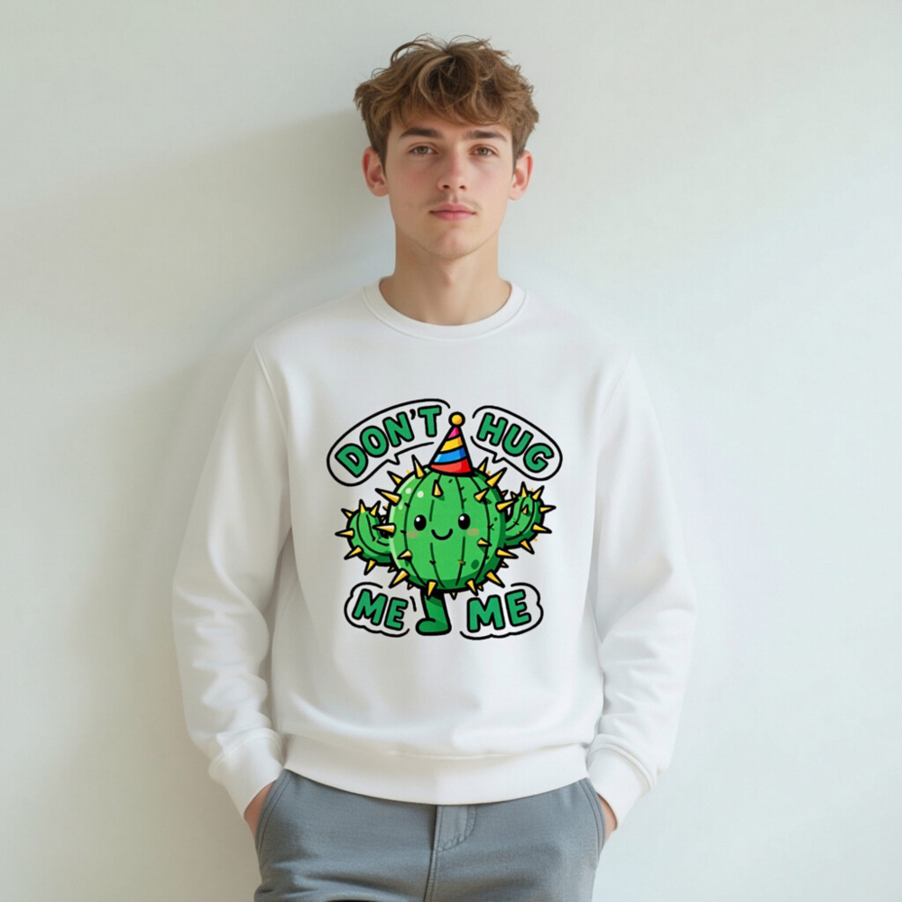 Unisex Organic Sweatshirt | Cactus 'Don't Hug Me' Fun Party Design - Image 6