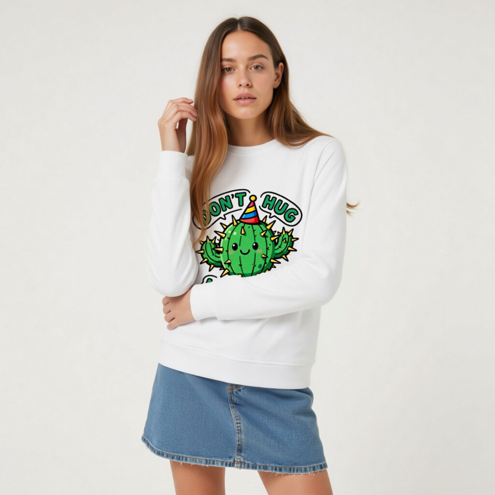 Unisex Organic Sweatshirt | Cactus 'Don't Hug Me' Fun Party Design - Image 7