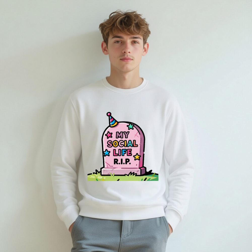 Unisex Organic Sweatshirt | My Social Life R.I.P. Tombstone Design - Image 6