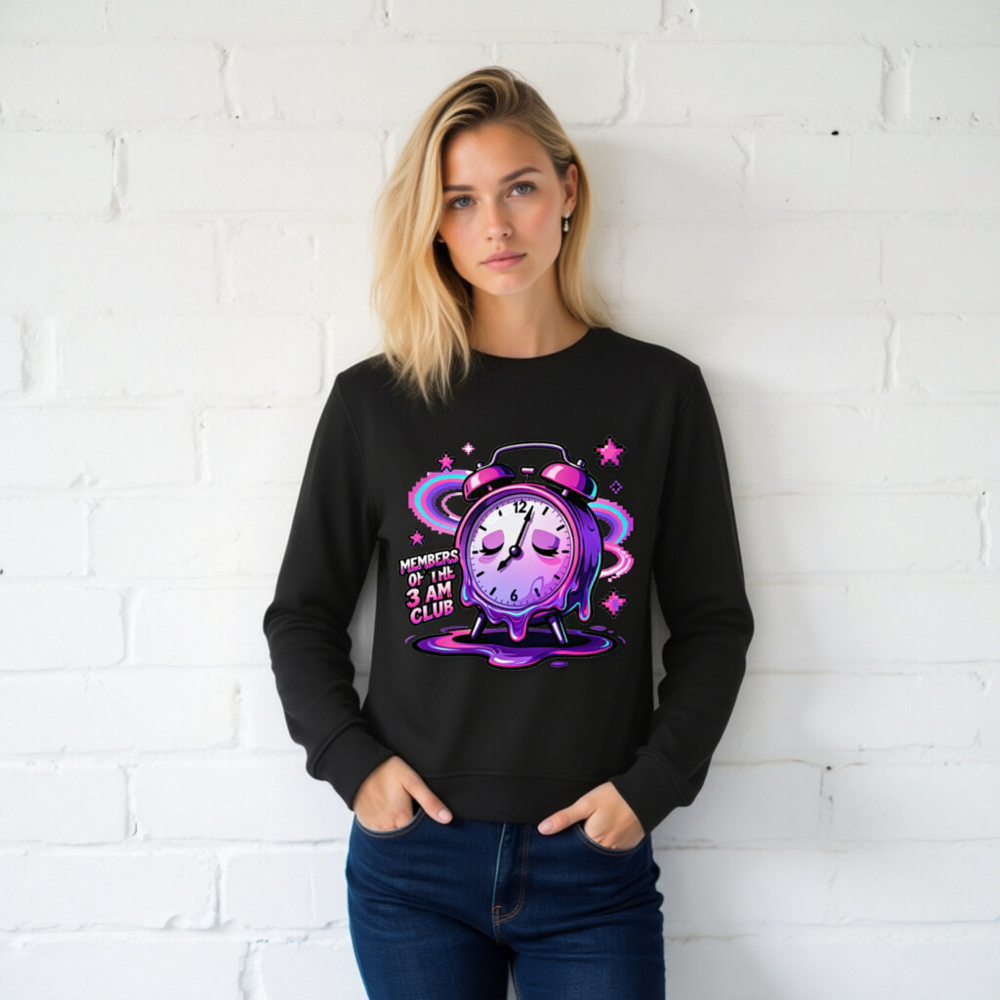 Unisex Organic Sweatshirt | Members of the 3 AM Club Alarm Clock Design - Image 2