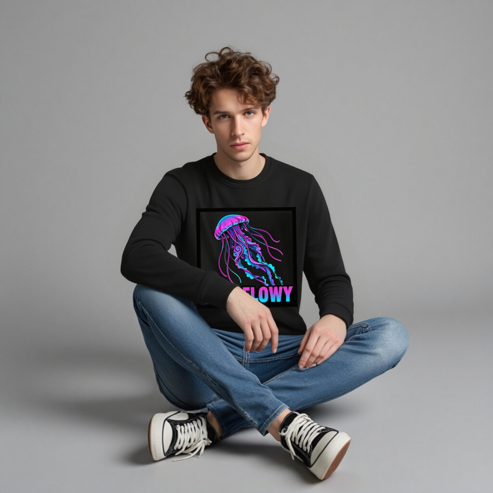 Unisex Organic Sweatshirt | Stay Flowy Jellyfish Design - Soft Eco-Friendly Crewneck - Image 3