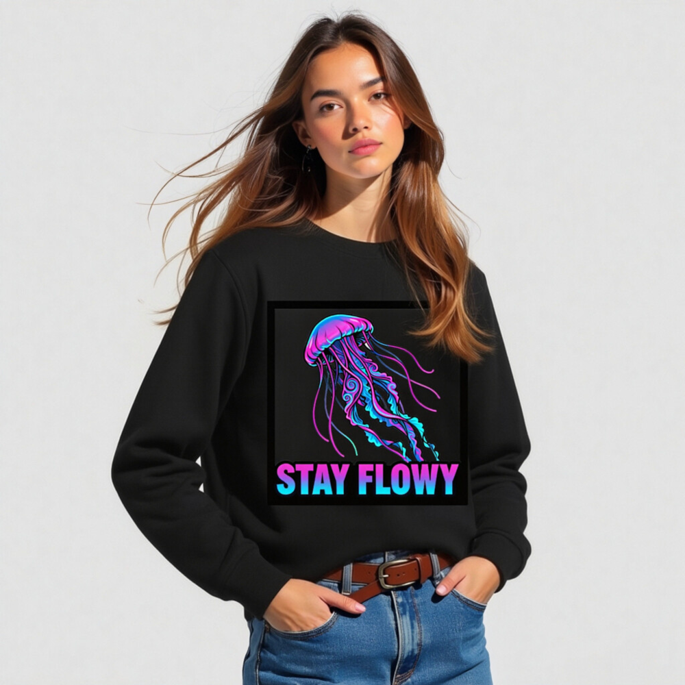 Unisex Organic Sweatshirt | Stay Flowy Jellyfish Design - Soft Eco-Friendly Crewneck - Image 4