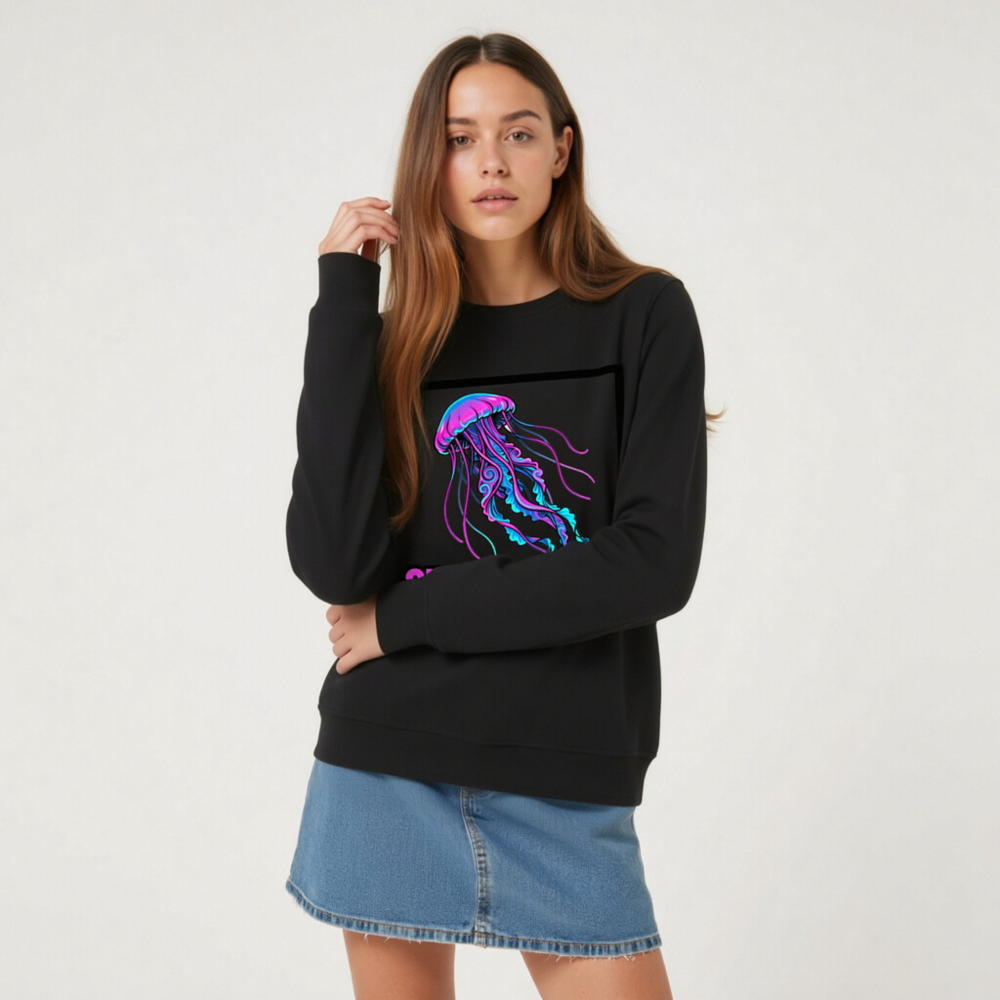 Unisex Organic Sweatshirt | Stay Flowy Jellyfish Design - Soft Eco-Friendly Crewneck - Image 6