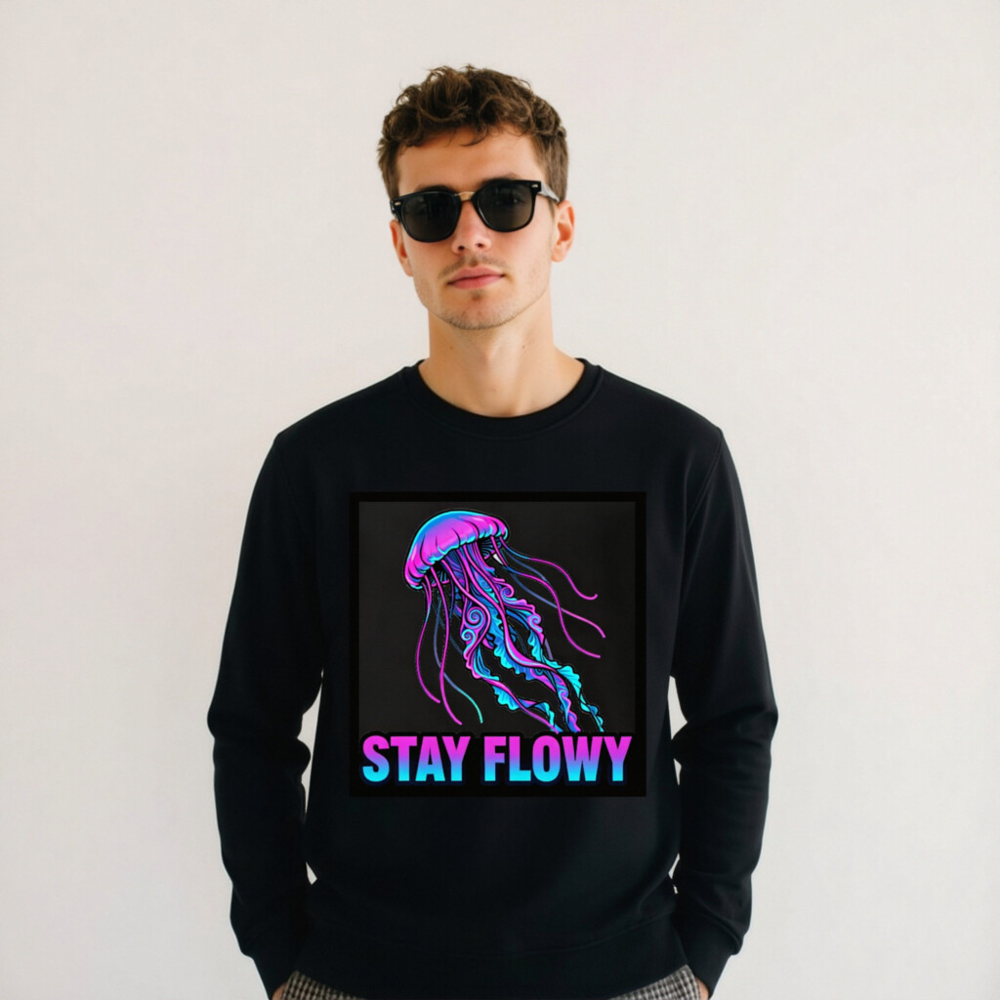 Unisex Organic Sweatshirt | Stay Flowy Jellyfish Design - Soft Eco-Friendly Crewneck - Image 8