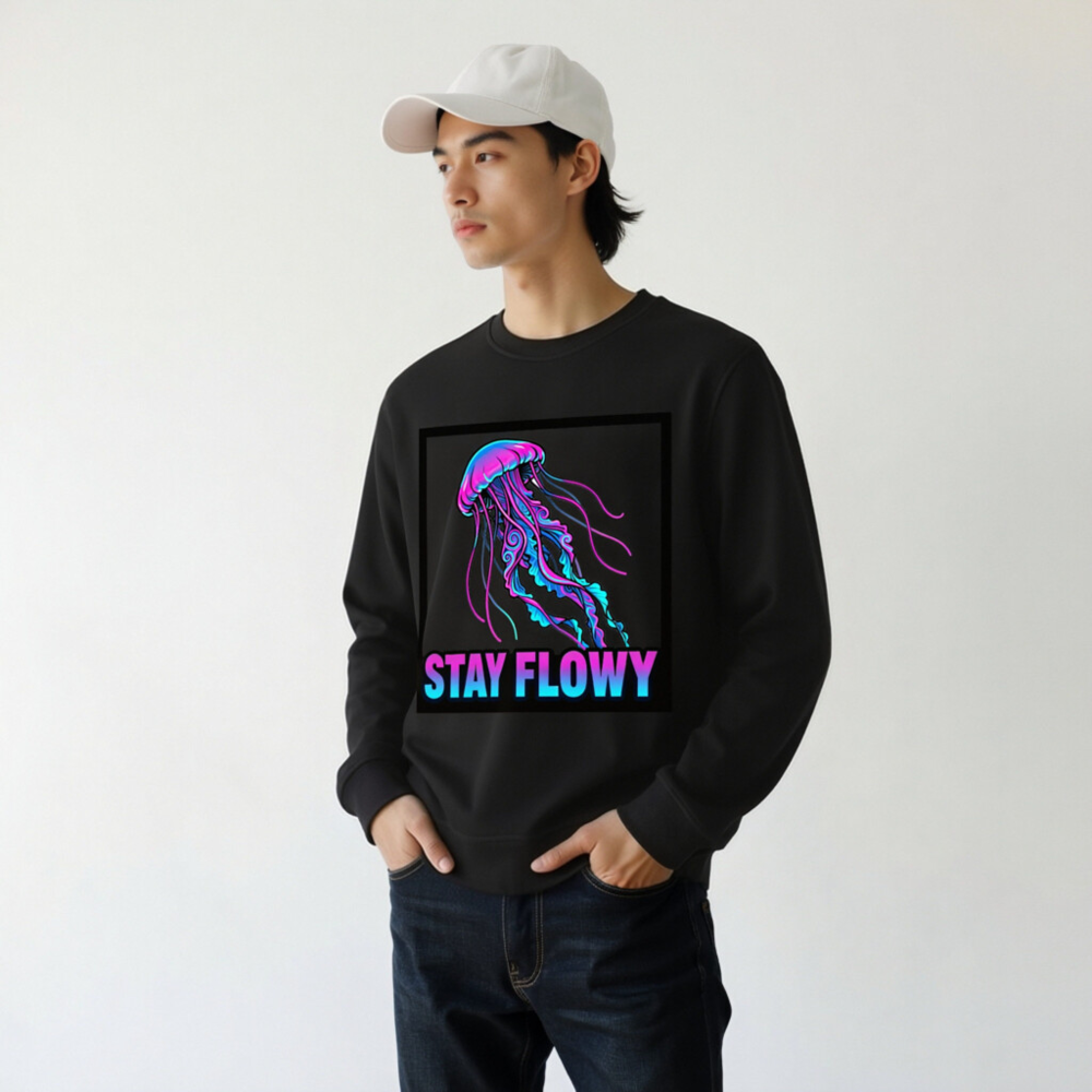 Unisex Organic Sweatshirt | Stay Flowy Jellyfish Design - Soft Eco-Friendly Crewneck - Image 10