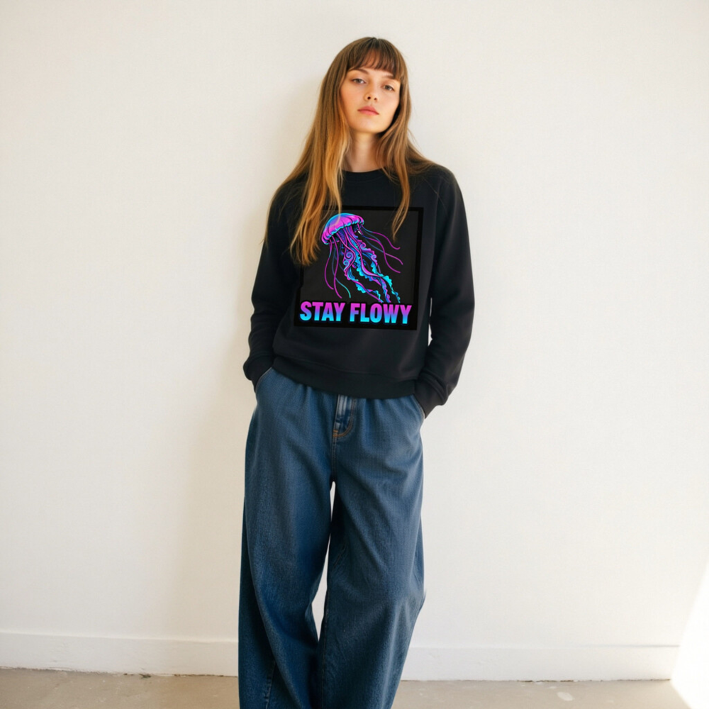 Unisex Organic Sweatshirt | Stay Flowy Jellyfish Design - Soft Eco-Friendly Crewneck - Image 11