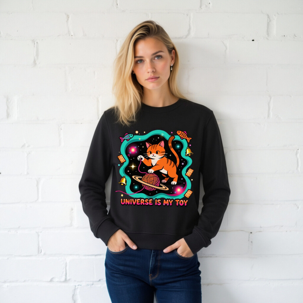 Unisex Organic Sweatshirt | Universe Is My Toy Cat Design - Image 2