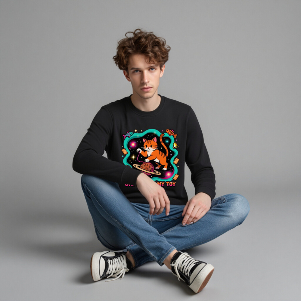 Unisex Organic Sweatshirt | Universe Is My Toy Cat Design - Image 3
