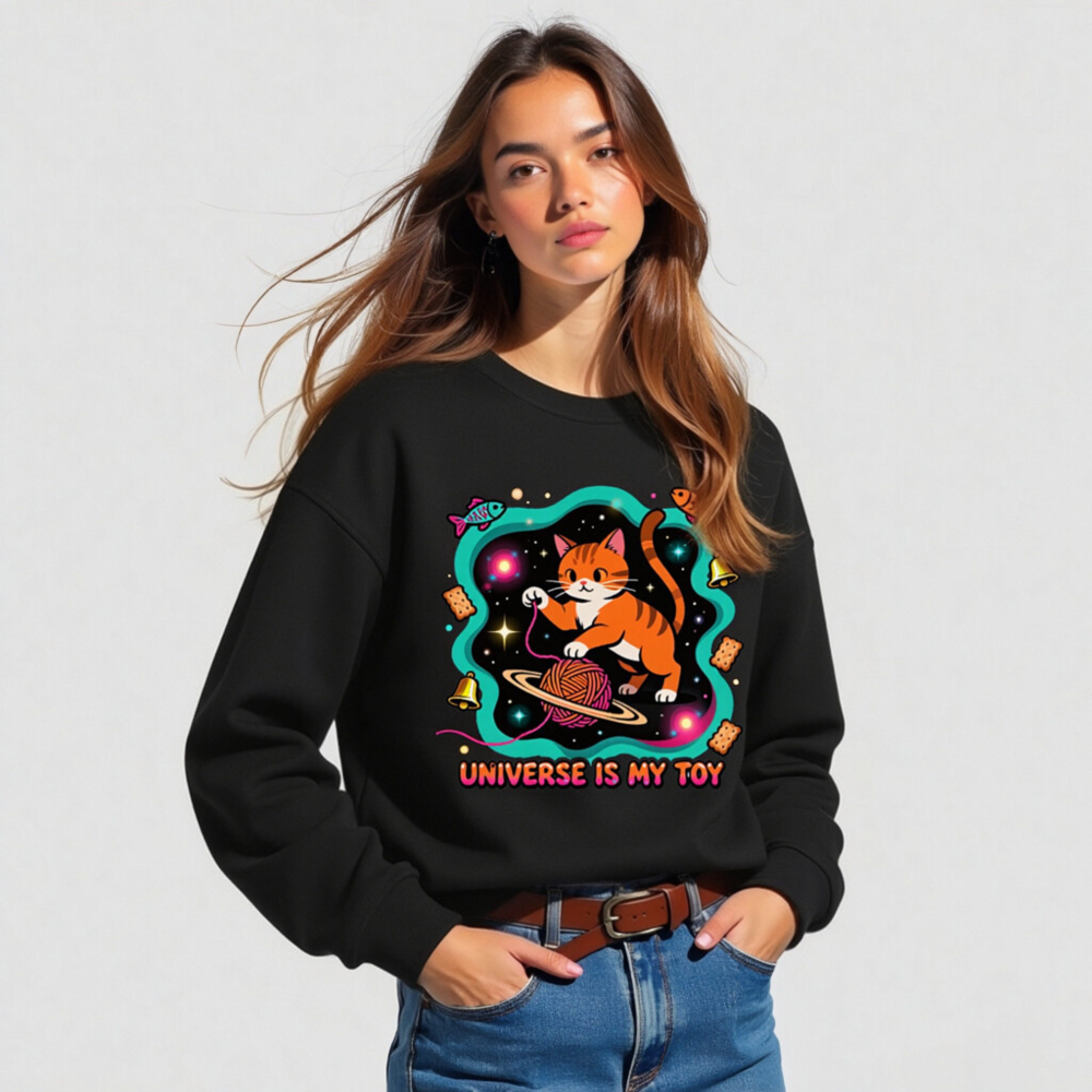 Unisex Organic Sweatshirt | Universe Is My Toy Cat Design - Image 4