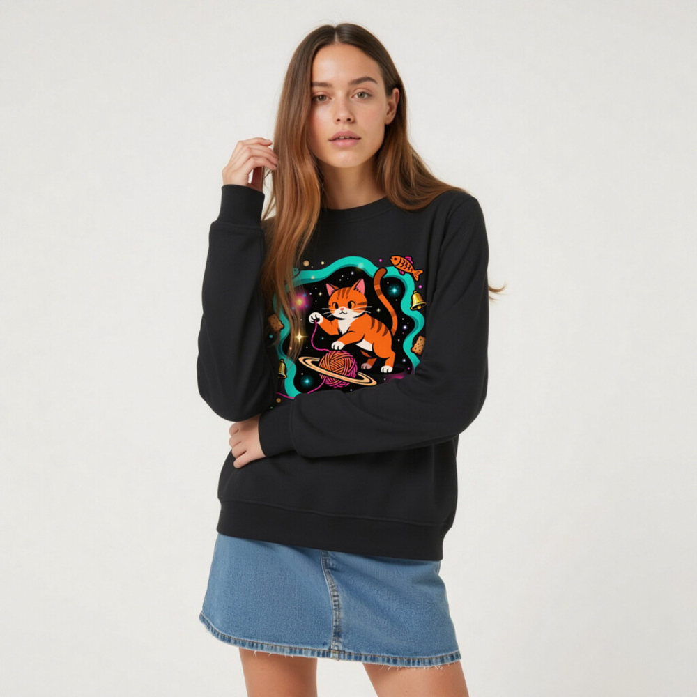 Unisex Organic Sweatshirt | Universe Is My Toy Cat Design - Image 6