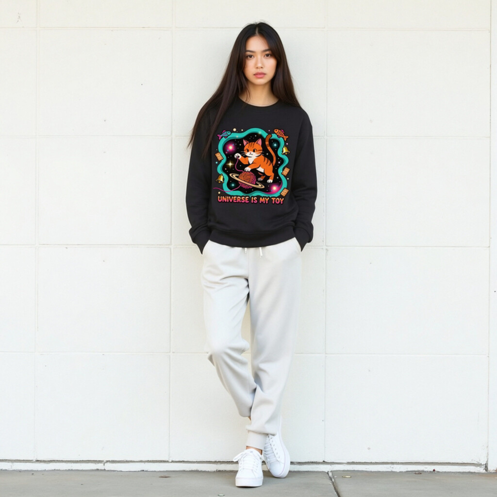 Unisex Organic Sweatshirt | Universe Is My Toy Cat Design - Image 7