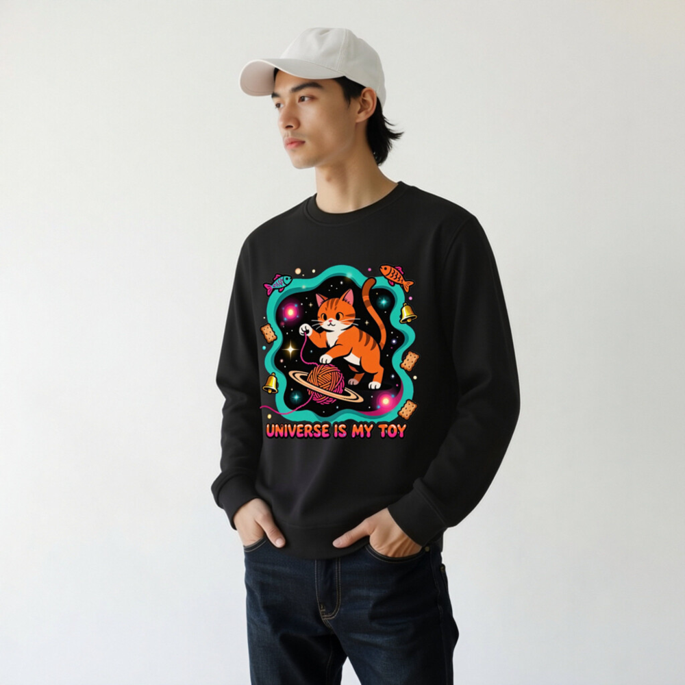 Unisex Organic Sweatshirt | Universe Is My Toy Cat Design - Image 10