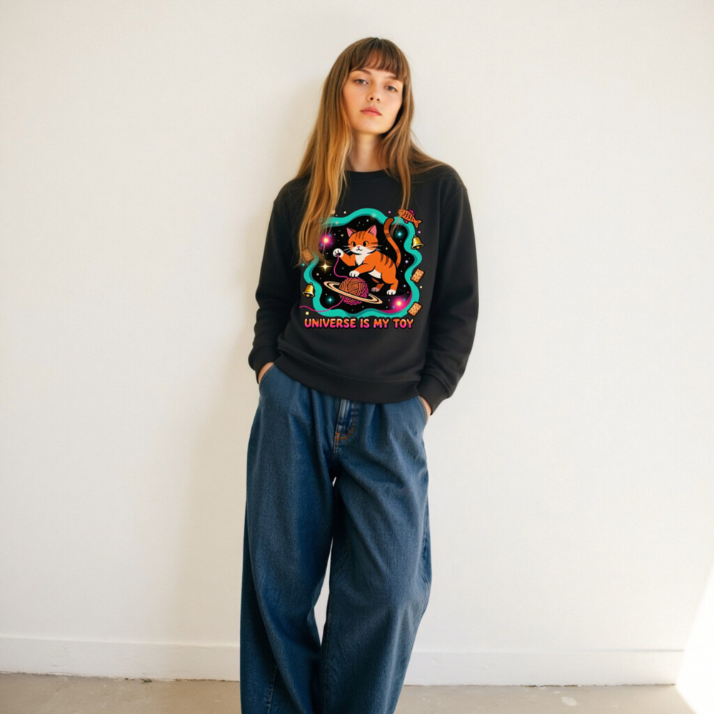 Unisex Organic Sweatshirt | Universe Is My Toy Cat Design - Image 11