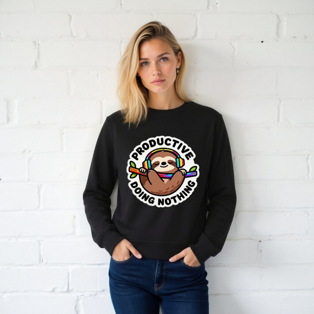 Organic Sloth Sweatshirt | Productive Doing Nothing Unisex Crewneck - Image 2
