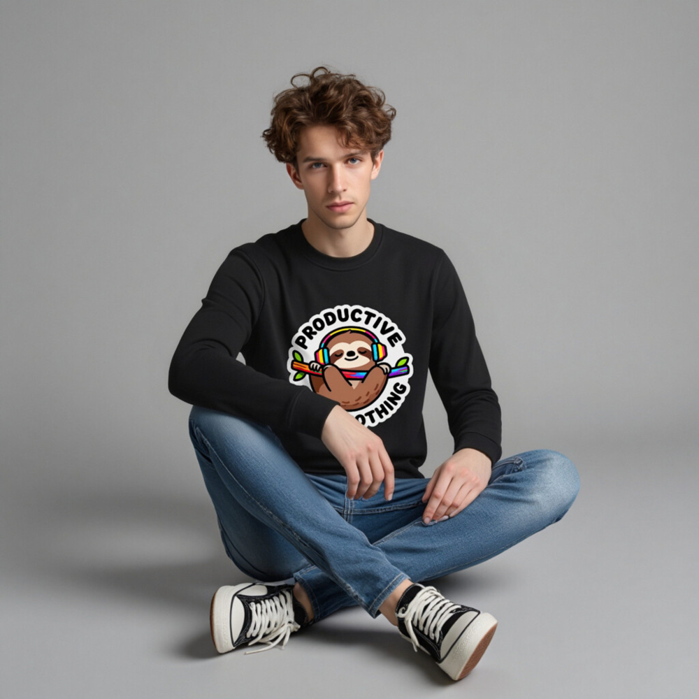 Organic Sloth Sweatshirt | Productive Doing Nothing Unisex Crewneck - Image 3