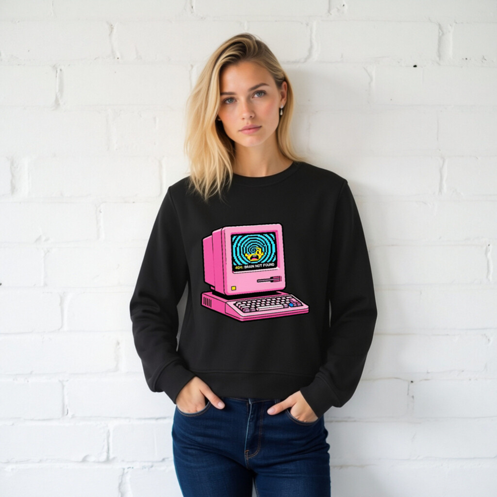 Unisex Organic Sweatshirt | Pink Retro Computer 404 Brain Not Found Design - Image 2