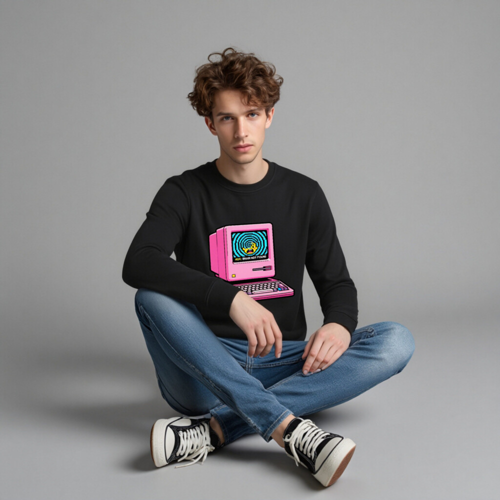 Unisex Organic Sweatshirt | Pink Retro Computer 404 Brain Not Found Design - Image 3