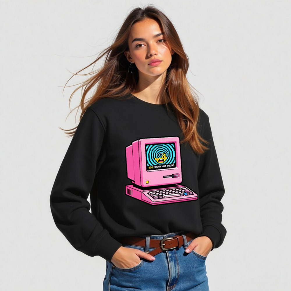 Unisex Organic Sweatshirt | Pink Retro Computer 404 Brain Not Found Design - Image 4