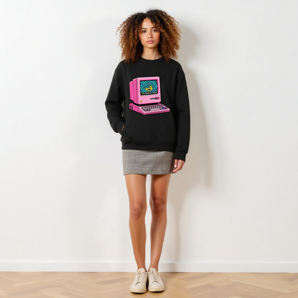 Unisex Organic Sweatshirt | Pink Retro Computer 404 Brain Not Found Design - Image 5