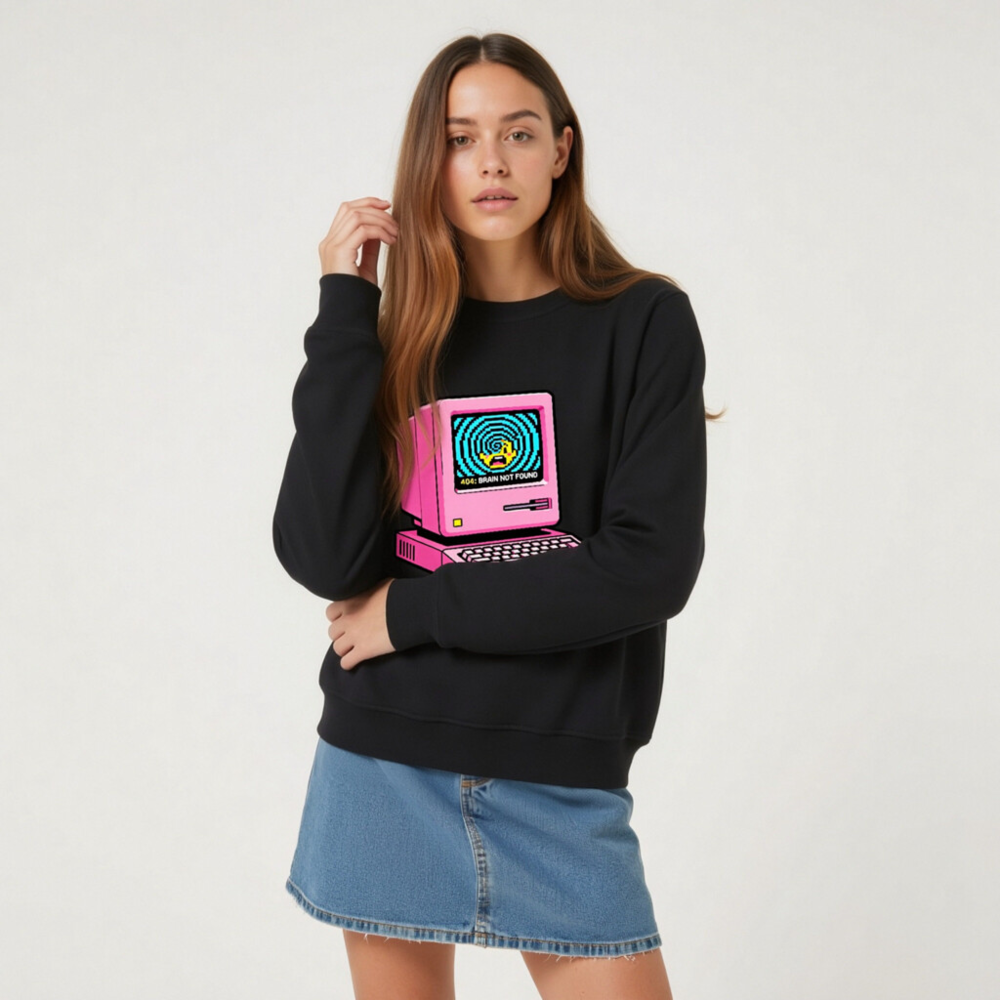 Unisex Organic Sweatshirt | Pink Retro Computer 404 Brain Not Found Design - Image 6