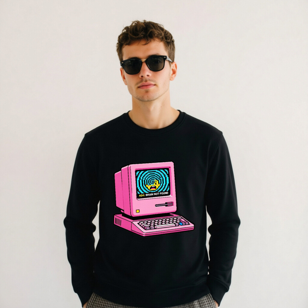 Unisex Organic Sweatshirt | Pink Retro Computer 404 Brain Not Found Design - Image 8