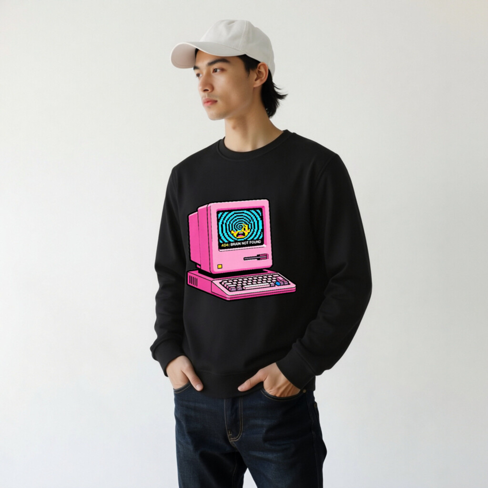 Unisex Organic Sweatshirt | Pink Retro Computer 404 Brain Not Found Design - Image 10
