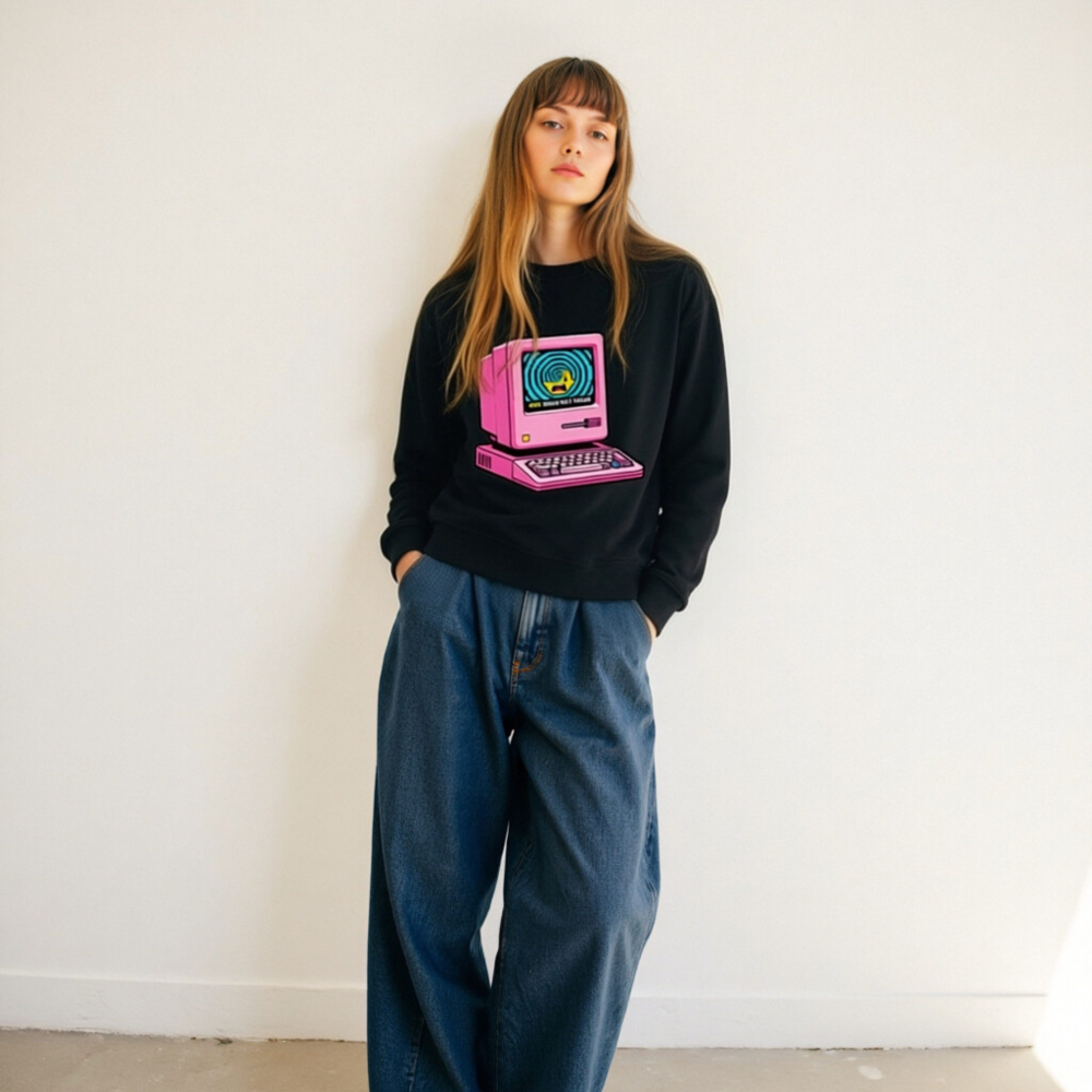 Unisex Organic Sweatshirt | Pink Retro Computer 404 Brain Not Found Design - Image 11