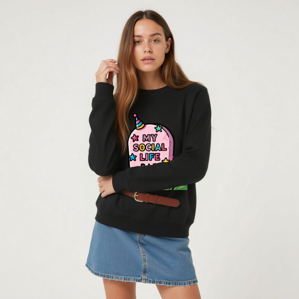 Unisex Organic Sweatshirt | My Social Life R.I.P. Tombstone Design - Image 6