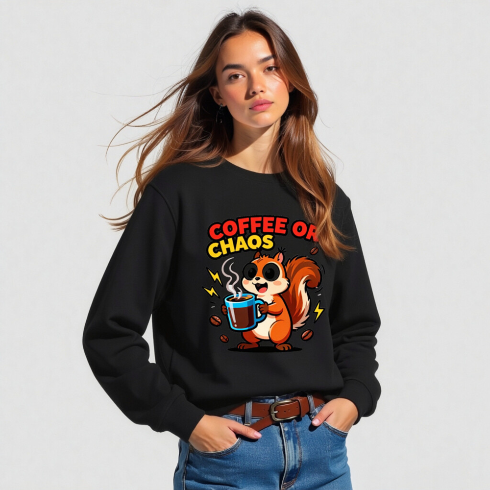 Coffee or Chaos Squirrel Organic Sweatshirt | Unisex Eco-Friendly Crewneck - Image 4