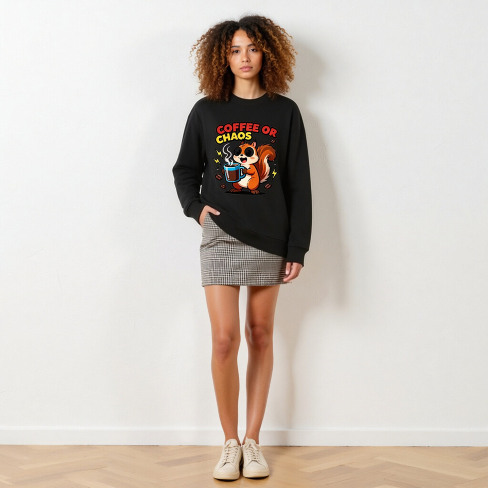 Coffee or Chaos Squirrel Organic Sweatshirt | Unisex Eco-Friendly Crewneck - Image 5