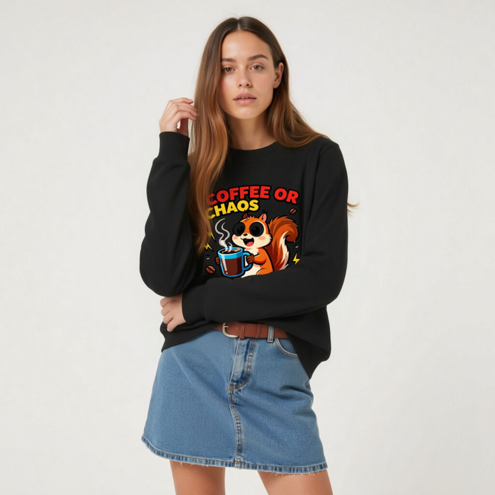 Coffee or Chaos Squirrel Organic Sweatshirt | Unisex Eco-Friendly Crewneck - Image 6