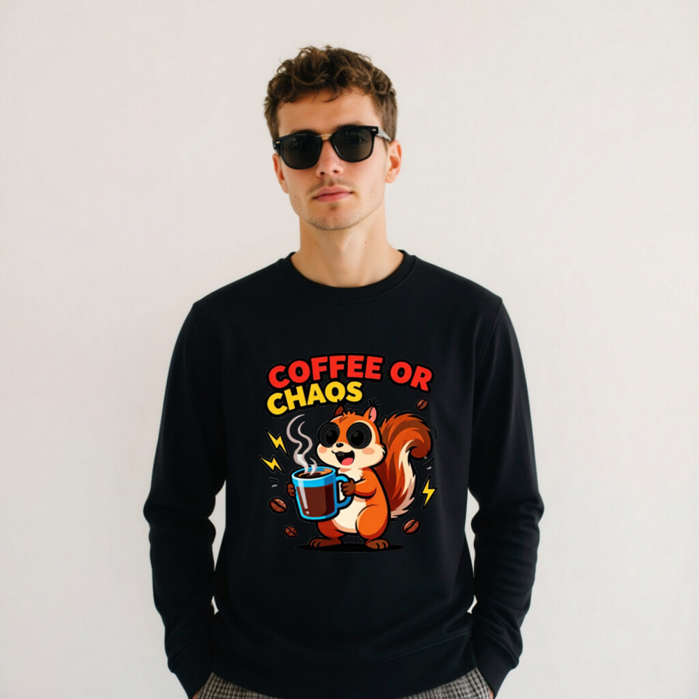 Coffee or Chaos Squirrel Organic Sweatshirt | Unisex Eco-Friendly Crewneck - Image 8
