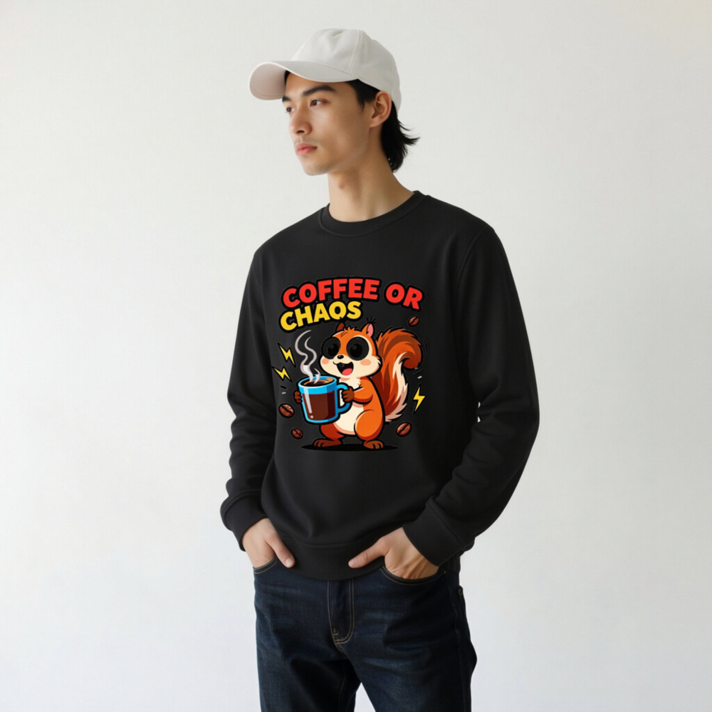 Coffee or Chaos Squirrel Organic Sweatshirt | Unisex Eco-Friendly Crewneck - Image 10